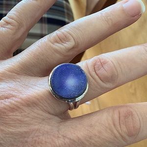 925 Sterling Silver Blue Druzy ring SZ 8.5 CUTE😍
